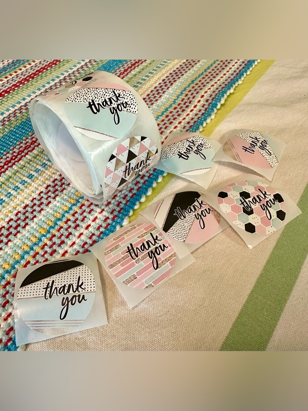 (50) 1.5" Pastel "Thank You" Stickers – Mixed Designs